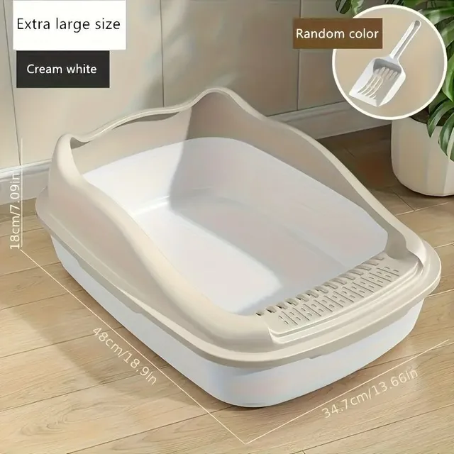 Large half-covered cat toilet with sand protection - for kittens