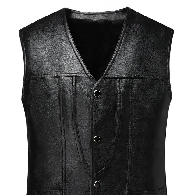 Men's PU leather vest with casual charm, single-row clamping and neckline to V