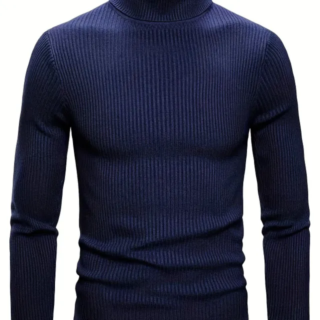 Male turtleneck, knitted, slim-fit, for leisure, warm monochrome, high elastic sweater in autumn and winter.