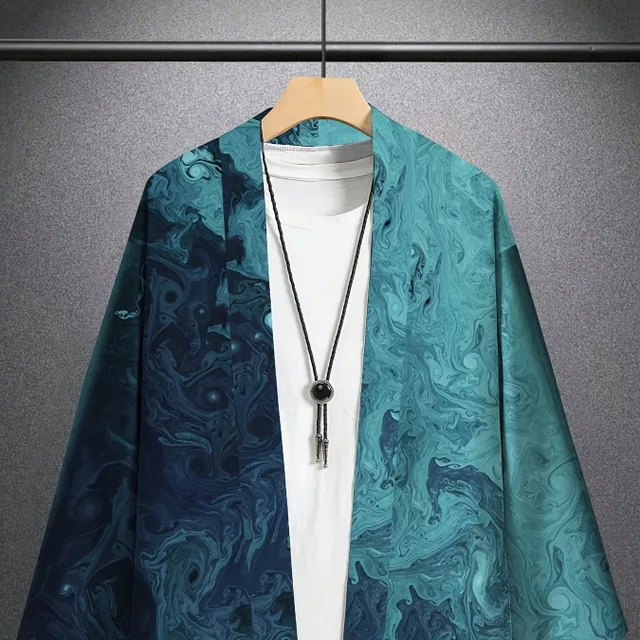 Men's breathable kimono robe in informal Japanese style, long sleeve