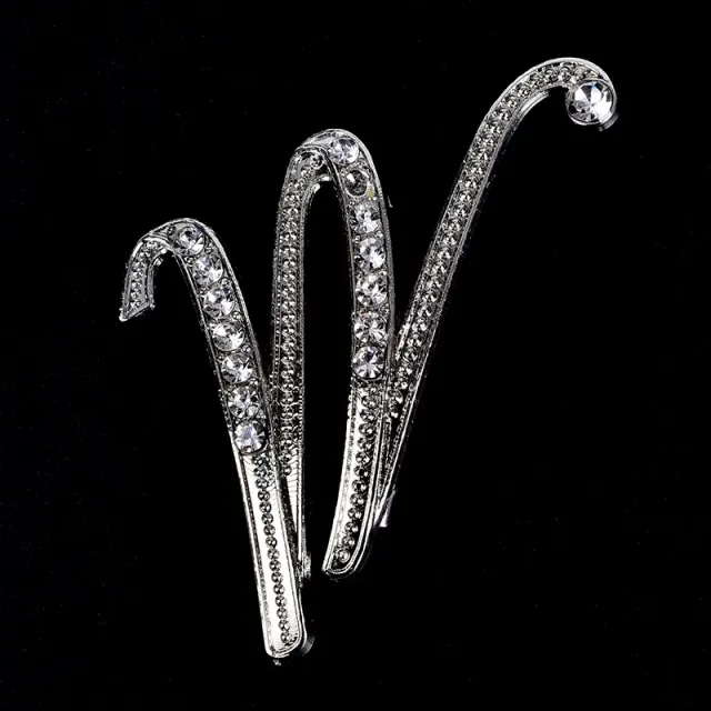 Luxurious women's brooch clip with English letter A-Z made of crystals and rhinestones