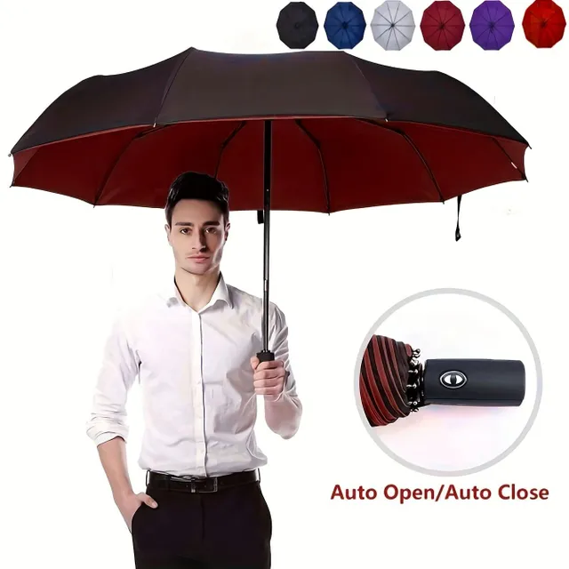 Automatic large men's umbrella with windproof vinyl cover, reinforced and reinforced