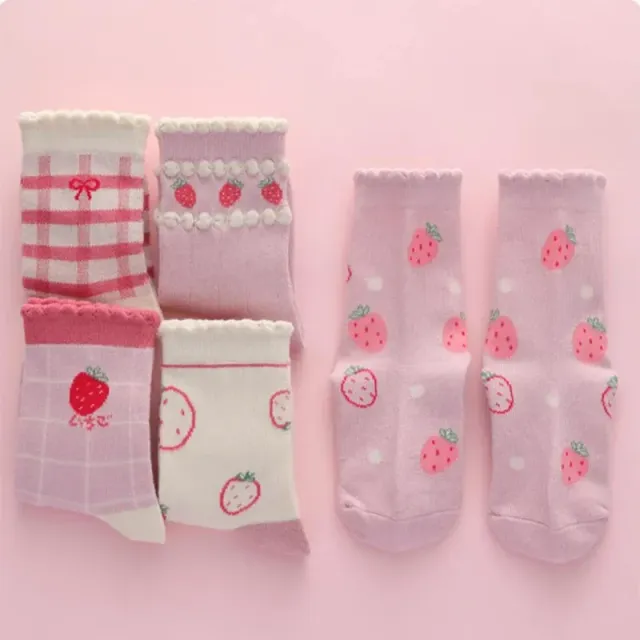 5 pairs of soft baby cotton socks with cute print for girls in autumn and winter