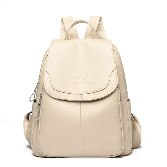 Leather soft women's simple backpack - more variants White