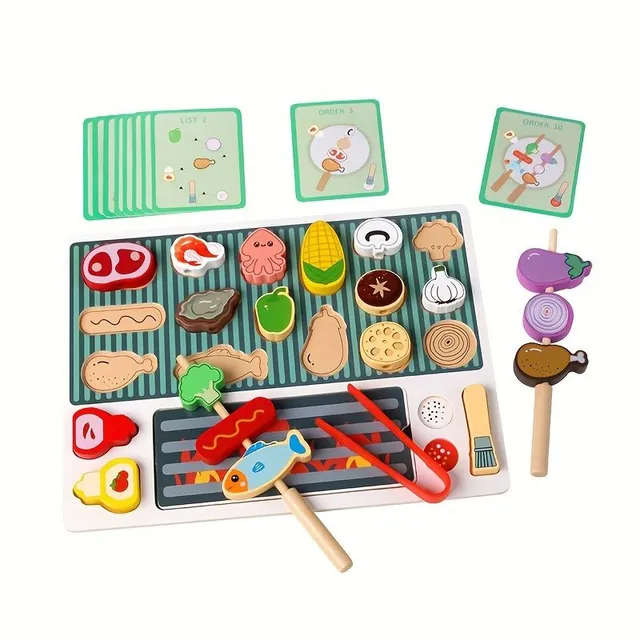 Wooden barbecue set for small cooks