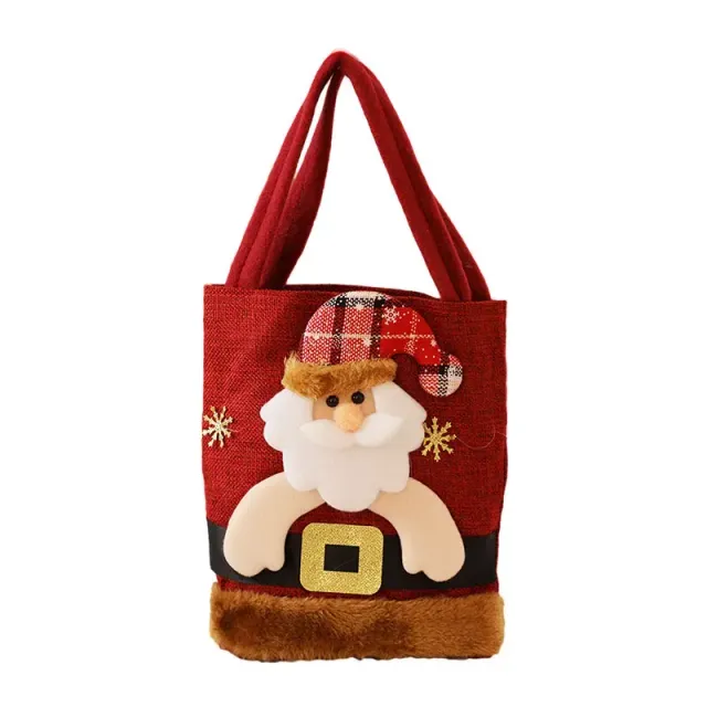 Christmas bag with Santa Claus theme, snowman and reindeer, suitable as gift bag