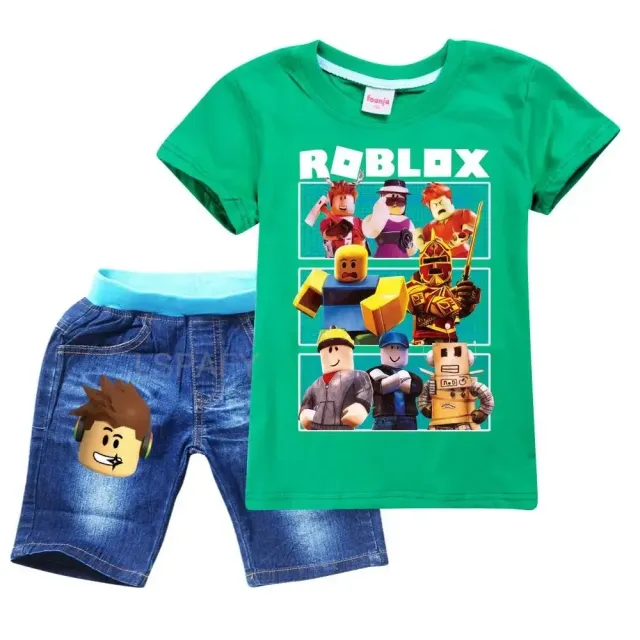 Set de îmbrăcăminte pentru băieți - Tricou cu mânecă scurtă și pantaloni scurți cu imprimeuri ale personajelor preferate din jocul ROBLOX