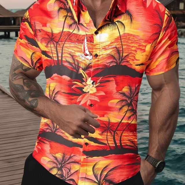 Men's Hawaiian shirt with tropical printing