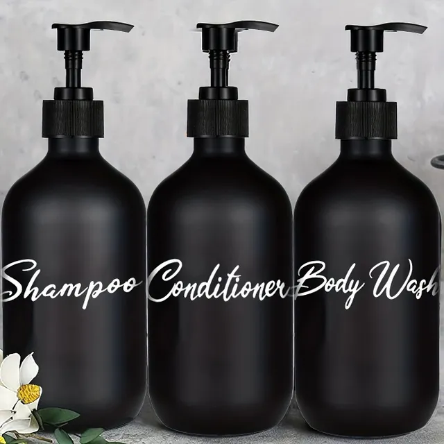 Black dispensers for shower gel, shampoo and conditioner