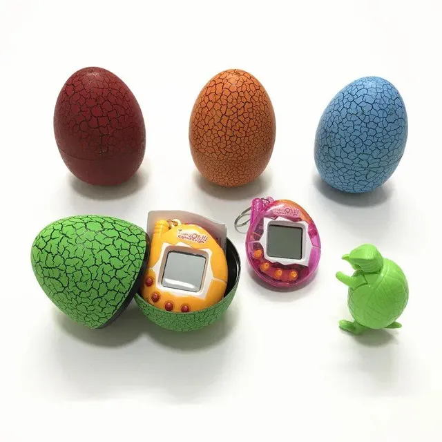 Ou colorat cu dinozaur Tamagotchi - animal de companie electronic virtual - joc digital manual