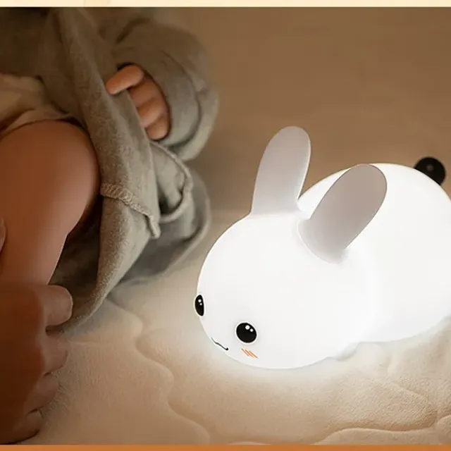 Detské nočné svetlo LED králik s diaľkovým ovládaním, stmievateľný RGB, dobíjateľná silikónová lampa