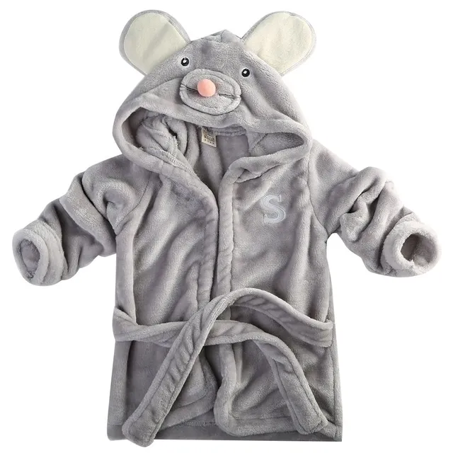 Children's robe with hood and animal motifs