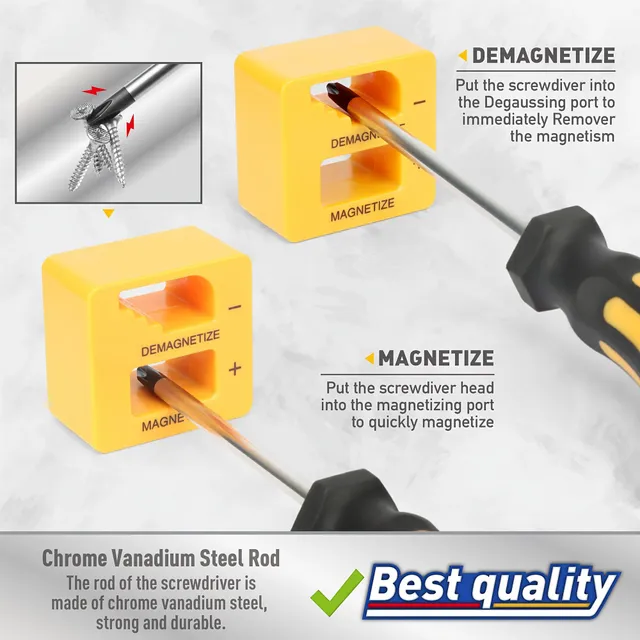 Profesionálna sada magnetických skrutkovačov s puzdrom: Chromed vanadi steel, Štěrbino, cross, hexagonal, TORX bity, Presné skrutkovače, Odolné náradie