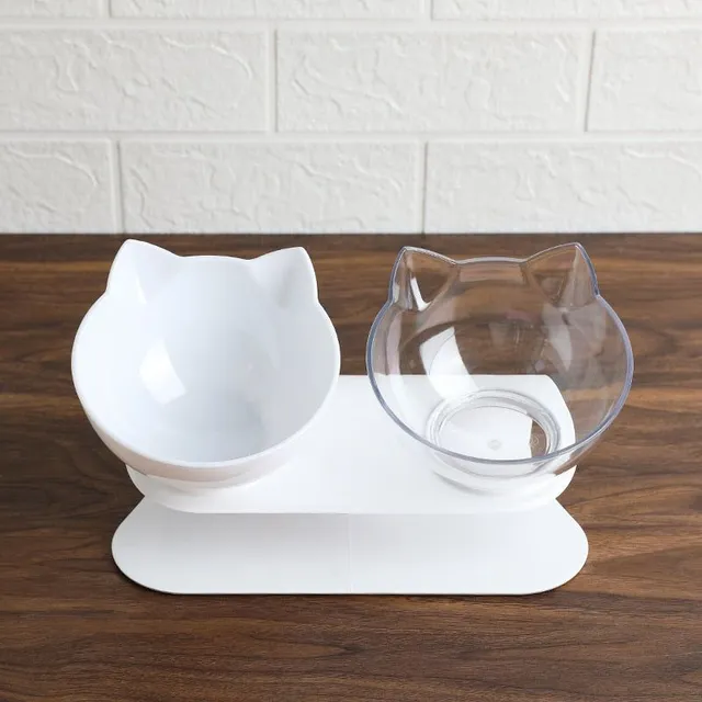 Cute unique cat food bowls white-clear-double