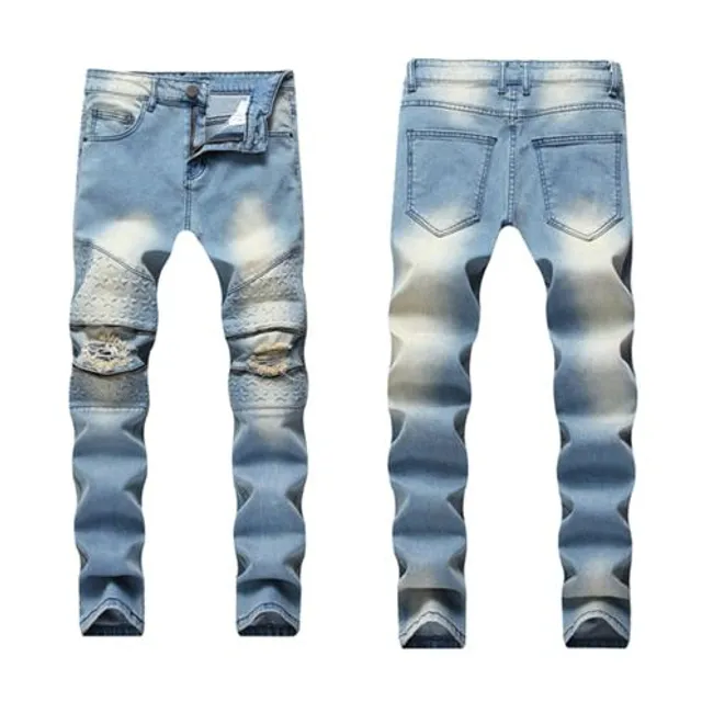 Pánské módní džíny Slim Fit Elastic Ripped Jeans Light blue 5063 34