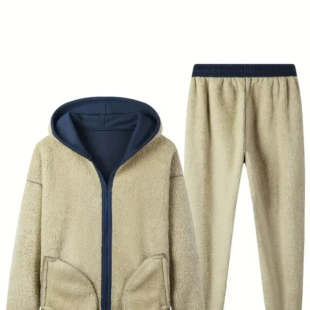 Ensemble de survêtement classique en polaire pour homme - Ensemble athlétique 2 pièces avec sweat à capuche à zip et manches longues