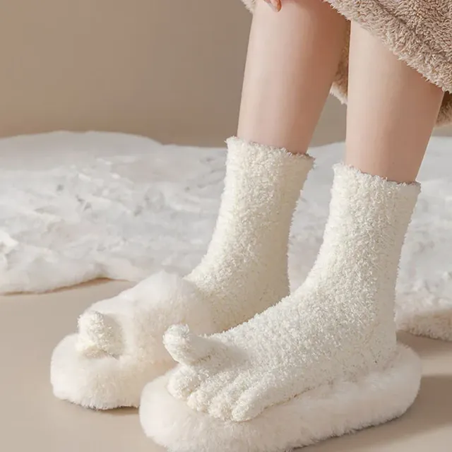 Women's winter socks made of coral fleece with separate fingers at home