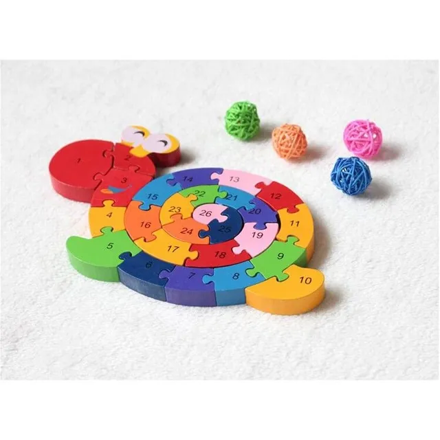 Wooden puzzle with snail numbers