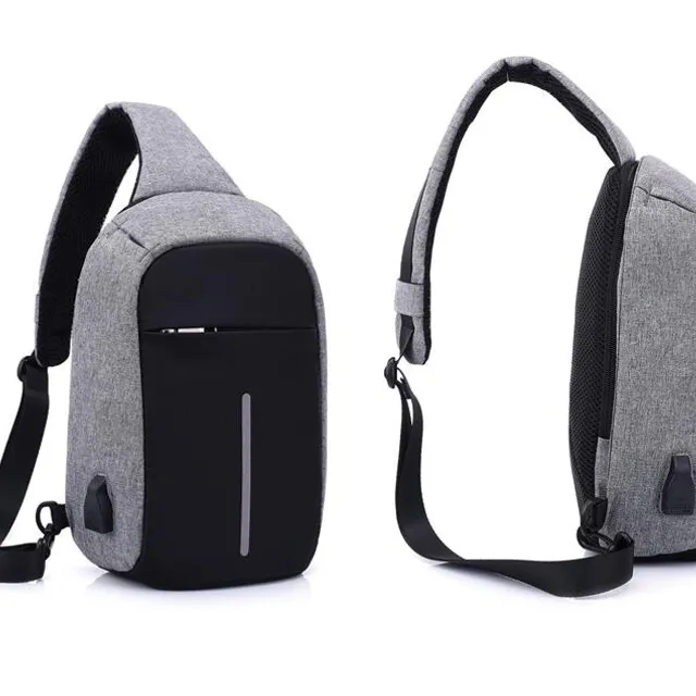 Stylish men's USB travel shoulder bag