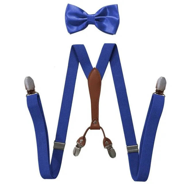 Men's suspenders with bow tie yellow Aspen modra