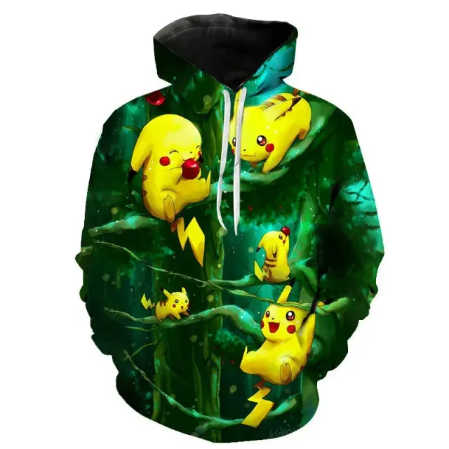 Sweat à capuche unisexe élégant avec imprimé kangourou et Pokémon Pikachu