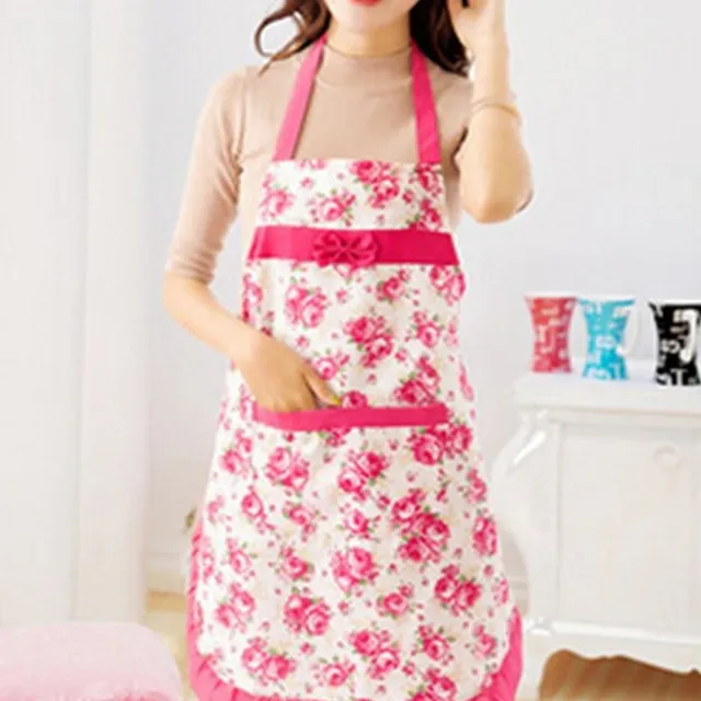 Kitchen apron with flowers - 6 colours ruzova