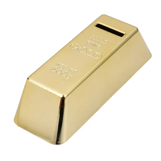 Practical cash box in the shape of a golden brick