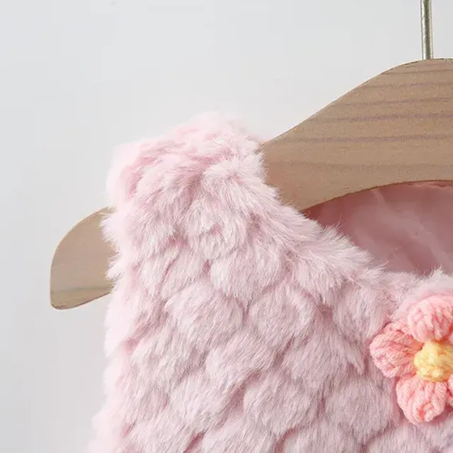 Vesta de blană artificială de iarnă pentru copii cu nasture în formă de floare pentru nou-născuți