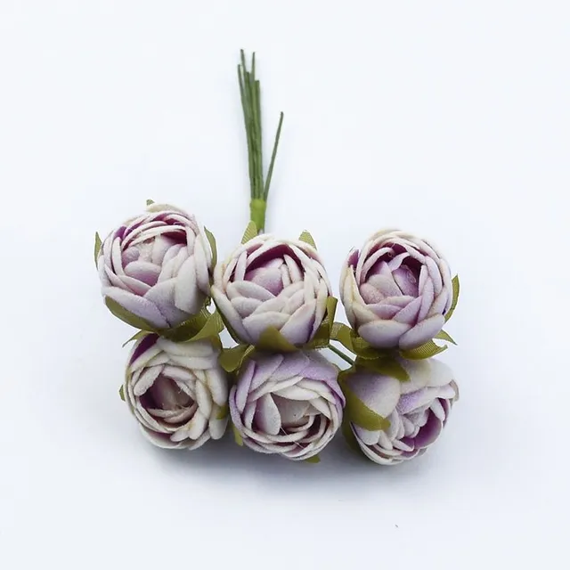 Set of 6 small artificial flowers in different colours