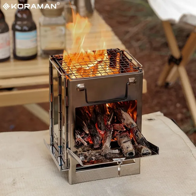 Folding wood stove with grill