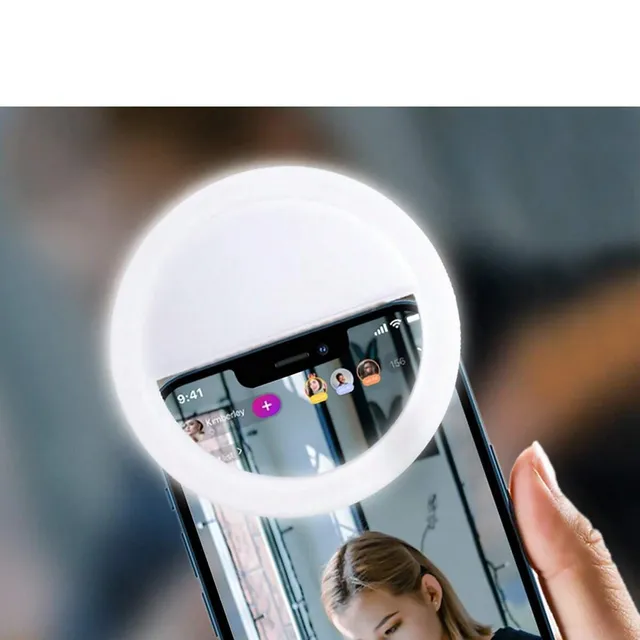 Inel luminos LED pentru selfie, cu încărcare