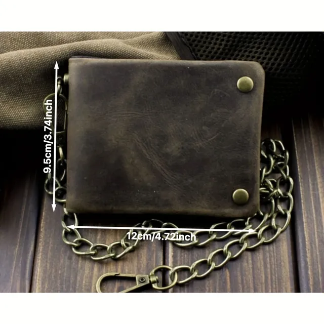 Vintage leather man's wallet with money clip, card holder, chain, coin - Perfect gift