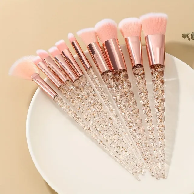 Set of professional cosmetic brushes with crystal unicorn