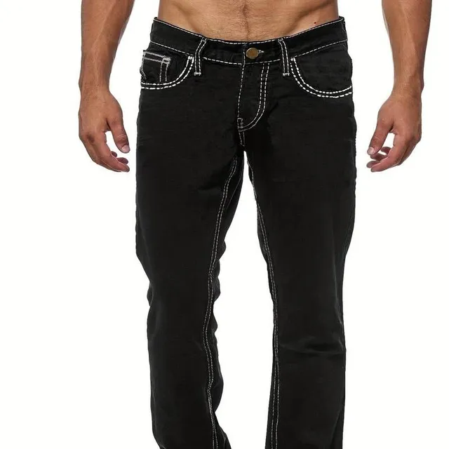 Men's Slim Fit Stretch Jeans with Fashion Torn View in Street Style