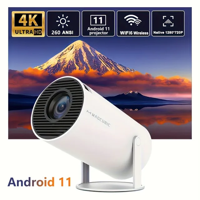 Compact projector with Android 11.0 and Wi-Fi 6 (200 ANSI, 1280x720p, EU plug)