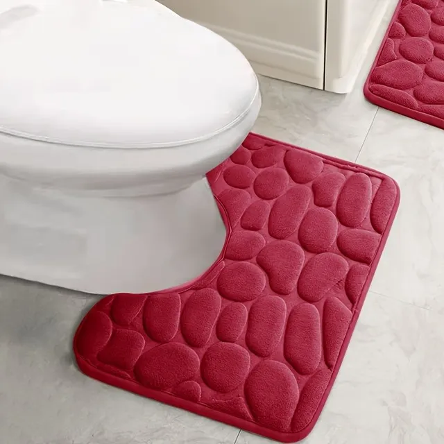 1 pc flannel bath mat in U shape, bathroom non-slip pebble floor mat, soft sofa foot mat, bath rug, bathroom accessories, bathroom utensils, bathroom decoration, bathroom decoration