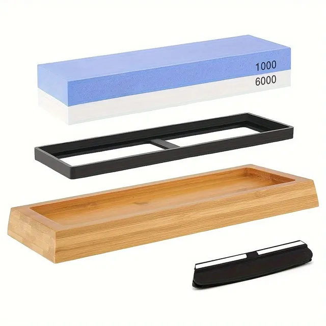 Set of professional knife sharpeners 1000/6000 with anti-slip pad made of bamboo