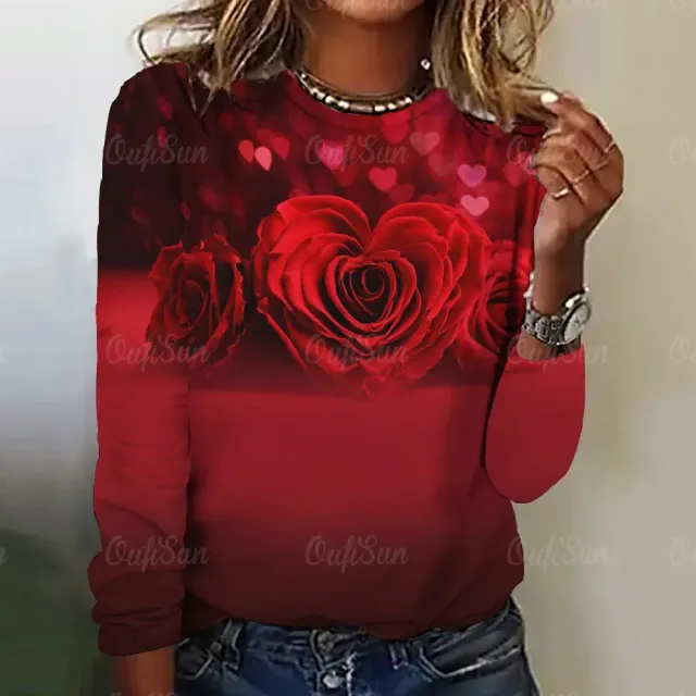 Women's long sleeve t-shirt with three-dimensional flower print - More variations