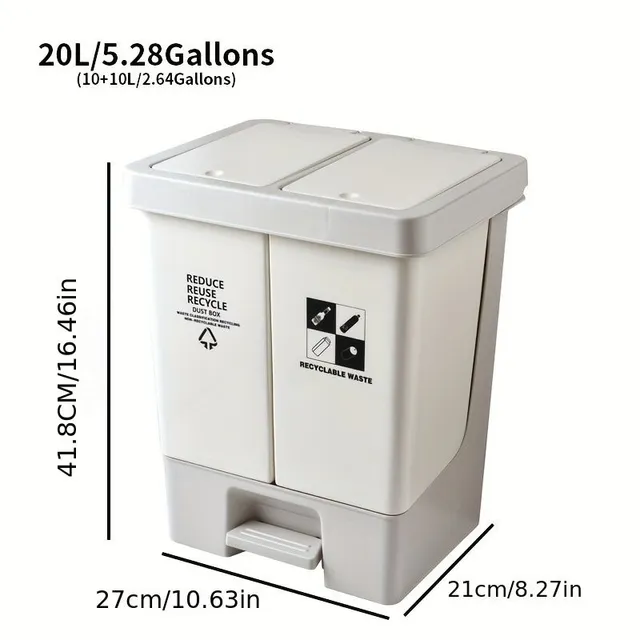 Waste basket sorted 20 l/5,28 gallons, Kitchen garbage basket with pedal and lid, Creative household