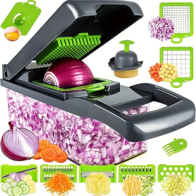 Universal kitchen chopper and grater for fruits and vegetable with container (16 pieces)