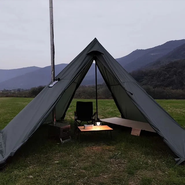 Hot tent with stove and snow hem connection, Stand space 210,01 cm for 3-4 persons, Tipi Stan for family hiking, Fishing, Hunting, Hiking and Camping