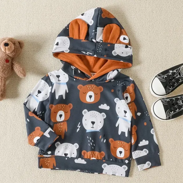 Sweat à capuche en coton pour enfants avec imprimé ours et pantalon assorti pour garçons