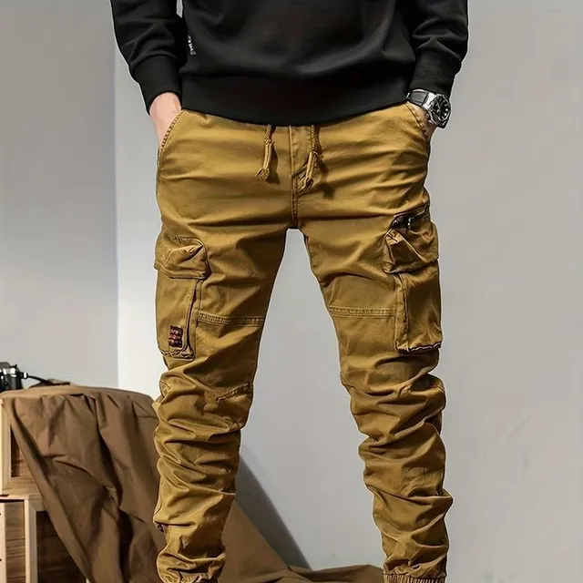 Pantaloni cargo bărbătești trendy din bumbac, cu multe buzunare, lejeri, pentru exterior, de lucru, streetwear