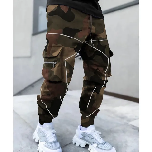 Luksusowe spodnie cargo dla mężczyzn bandana s camouflage-khaki