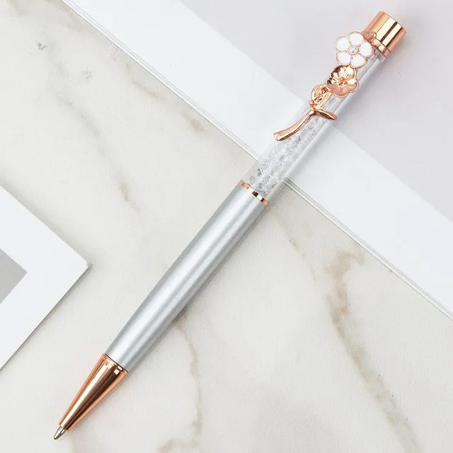Designer office pen with luxurious flower-shaped decoration and glitters