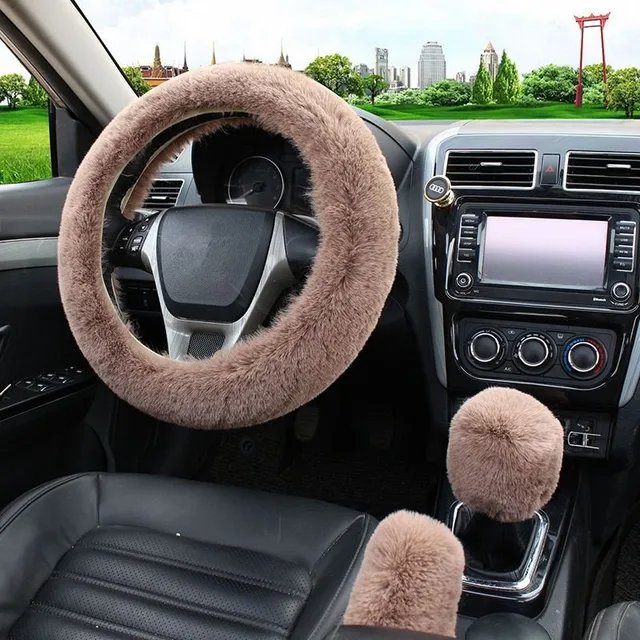 Luxury protection set for steering wheel, gear lever and brake made of plush Indiana material