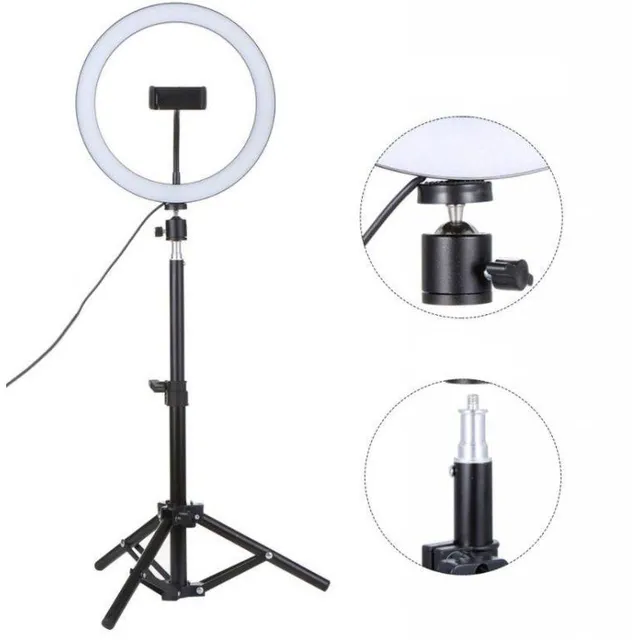 Circular photo light with tripod and phone holder