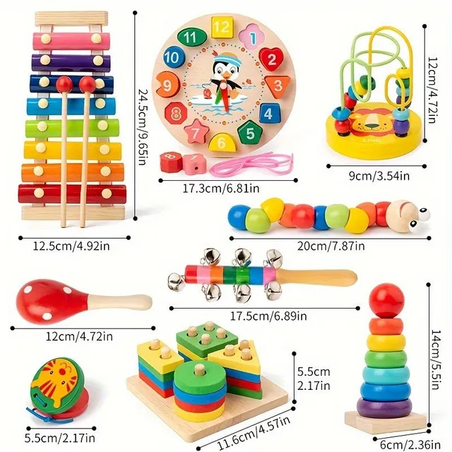 9 v 1 Montessorická drevená hračka Klavír oktáva sada pre skoré dieťa vývoj, Montessori vzdelávacie hračky pre deti