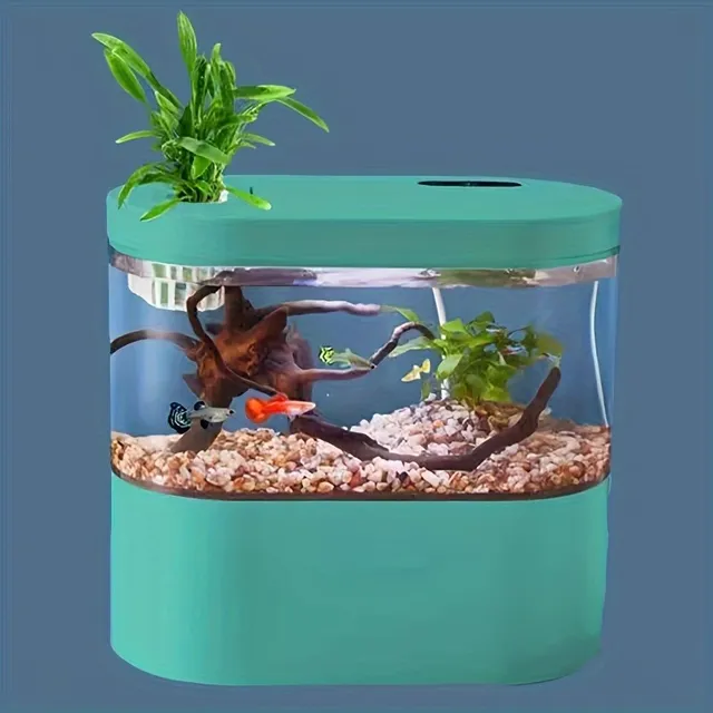 1pc Mini Aquarium with LED Atmospheric Light, Mini Aquarium Set with Filtering System, Table Aquarium, Table Mini Aquarium