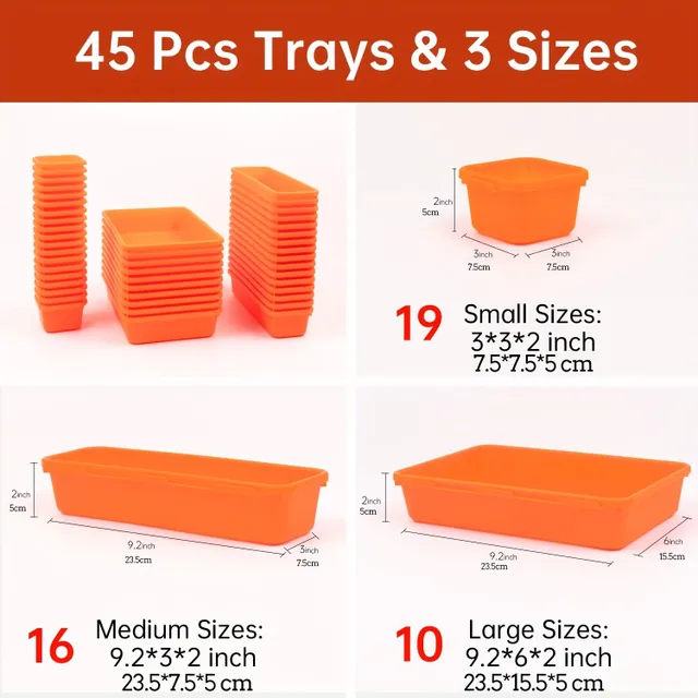 Organizer for toolbox 45 pcs: SUCCESSFUL SETTING for screws, nuts, tools and small parts - orange